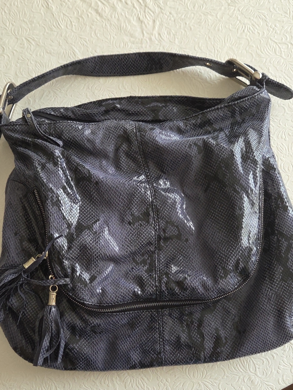 Melie Bianco Women's Blue & Black  Faux-Snake Hobo Bag